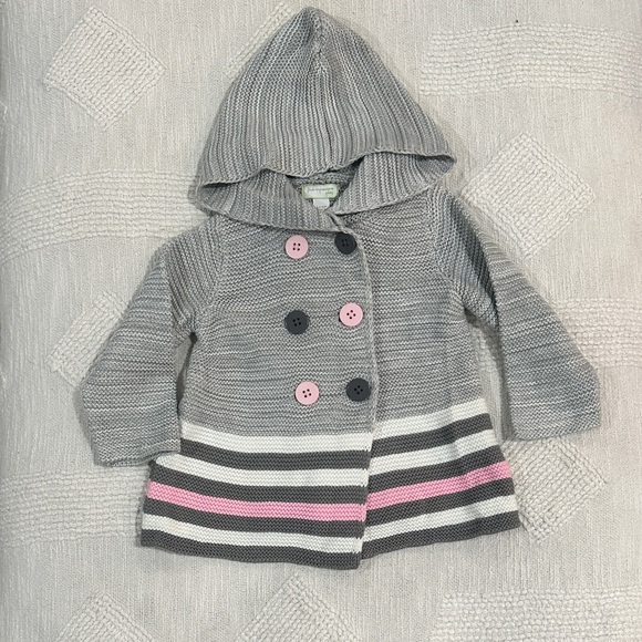 First Impressions Gray and Pink Buttoned Hooded Cape - Picture 1 of 2